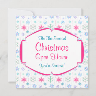 Invitación Navidades abren casa con coloridas copas de nieve