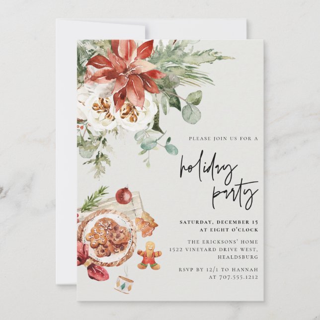 Invitación Navidades acogedores fiesta de feriado de flores y (Anverso)