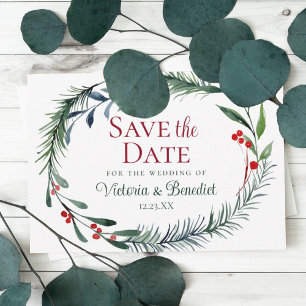 Invitación Navidades acuarela Agujas de pino Guardar fecha