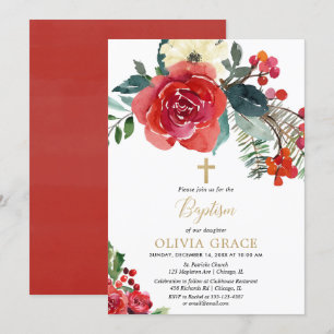 Invitación Navidades acuarela baptismo floral elegante