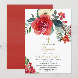 Invitación Navidades acuarela floral elegante bautismo