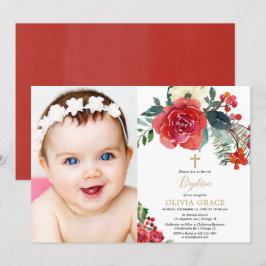 Invitación Navidades acuarela floral elegante fotobautismo