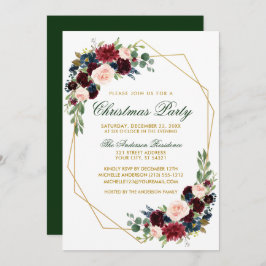 Invitación Navidades acuarela Floral Gold Fiesta Green