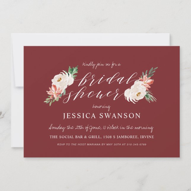 Invitación Navidades acuarela Floral invierno ducha de novia (Anverso)