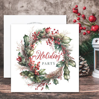 Invitación Navidades acuarelas de flor verde rojo