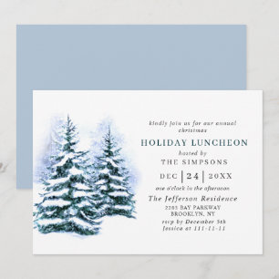 Invitación Navidades acuarelas de pino de vacaciones almuerzo
