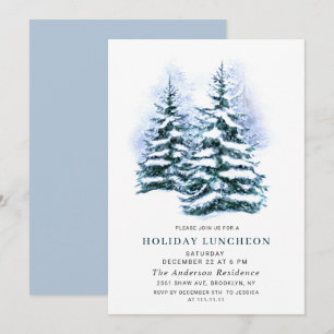 Invitación Navidades acuarelas de pino de vacaciones almuerzo