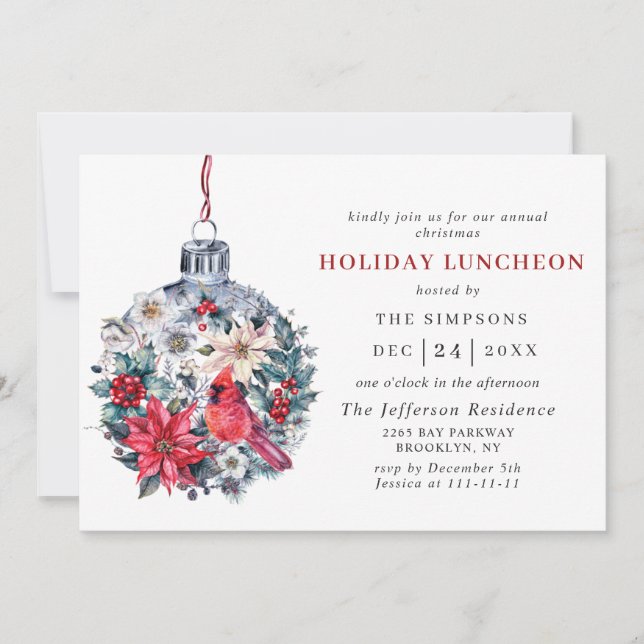 Invitación Navidades acuarelas de pino de vacaciones almuerzo (Anverso)