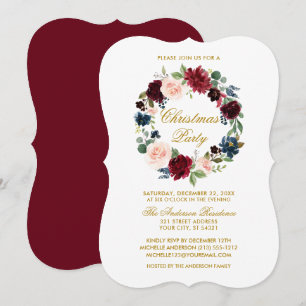 Invitación Navidades acuarelas Florales Fiesta Gold BR