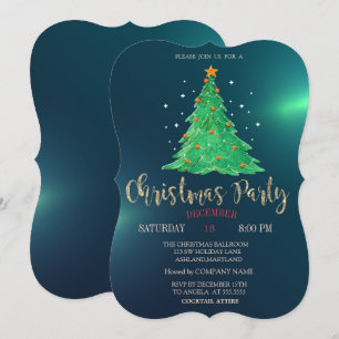 Invitación Navidades acuarelas Pine Tree,Green Company Fiesta