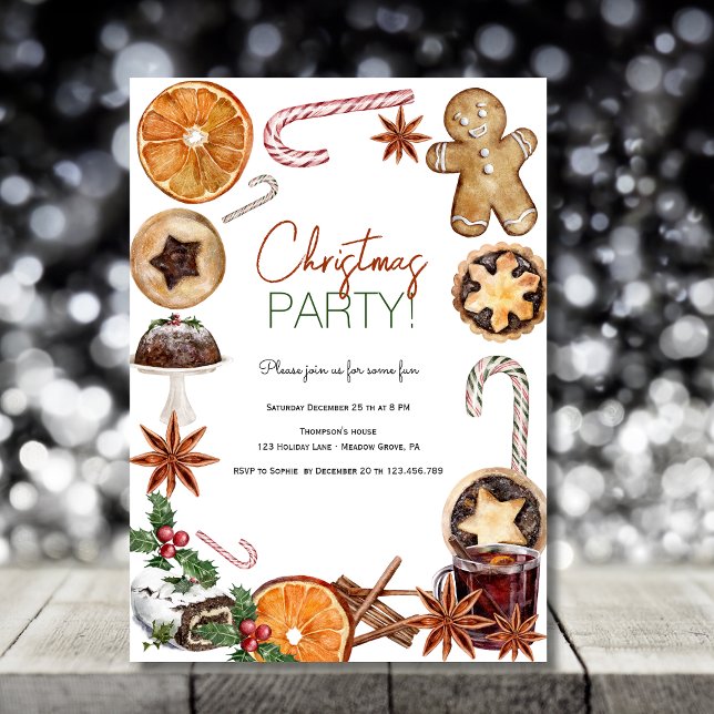 Invitación Navidades acuarelas tratan a fiesta de comida fest (Subido por el creador)