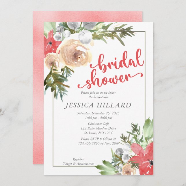 Invitación Navidades acuáticos Foliage Bridal Shower (Anverso / Reverso)