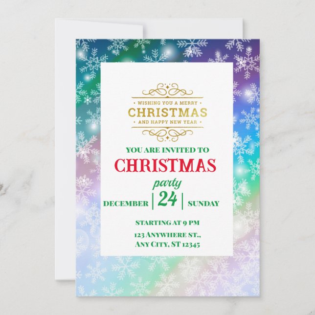 Invitación Navidades agregan su imagen y nombre, copo de niev (Anverso)