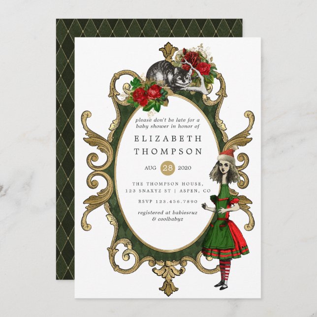 Invitación Navidades Alice In Wonderland Baby Shower (Anverso / Reverso)