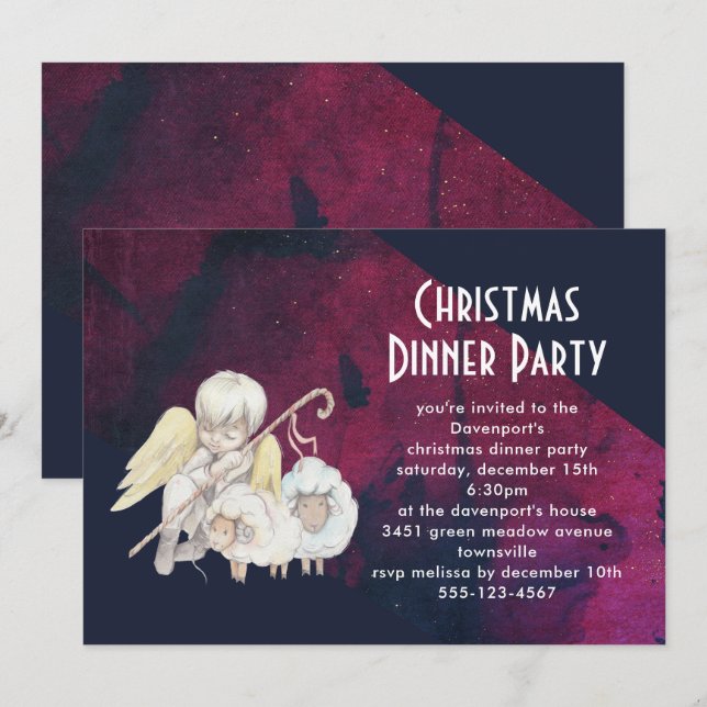 Invitación Navidades Angel Shepherd con Navidades de los lamb (Anverso / Reverso)