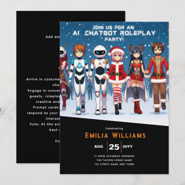Invitación NAVIDADES Anime Robot, Fiesta del juego de roles A (Anverso / Reverso)