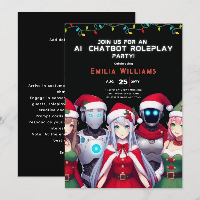 Invitación NAVIDADES Anime Robot, Fiesta del juego de roles A (Anverso / Reverso)