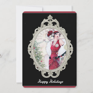 Invitación Navidades Art Decó arrasan a mujer en rojo