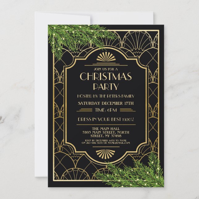 Invitación navidades Art Déco de los años 20 invitan a oro a  (Anverso)