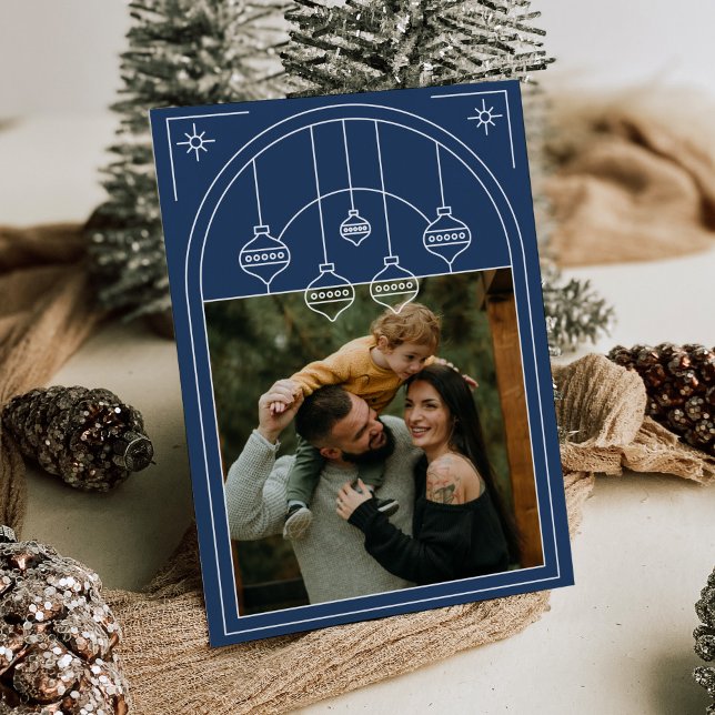 Invitación Navidades Art Deco Line Art Blue Photo Holiday (Subido por el creador)