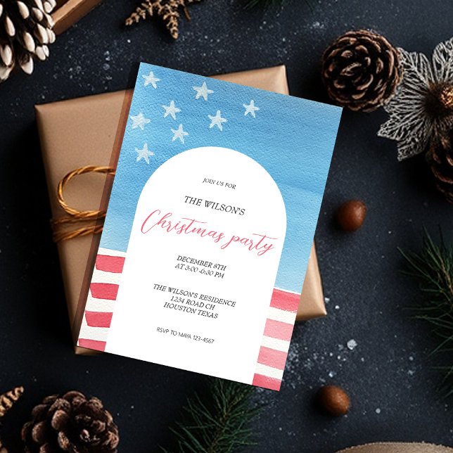 Invitación Navidades Artísticos Rojo Patriótico Y Azul (Subido por el creador)