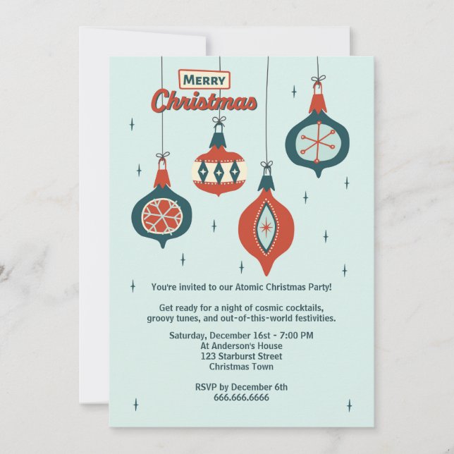 Invitación Navidades atómicos de mediados del siglo XX (Anverso)