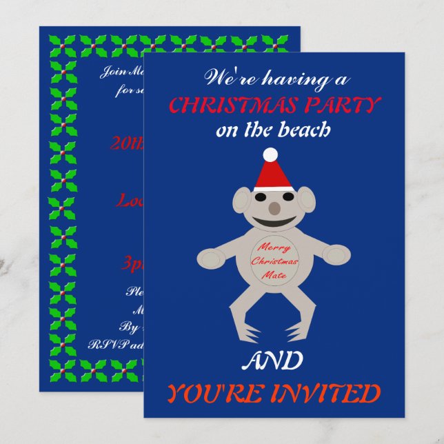 Invitación Navidades australianos invitan a la Personalizado  (Anverso / Reverso)