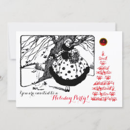 Invitación NAVIDADES AVES ÁRBOL Y DAMA Blanco Negro