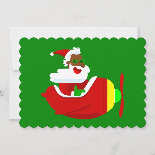 Invitación navidades aviator airplane piloto black santa (Anverso)