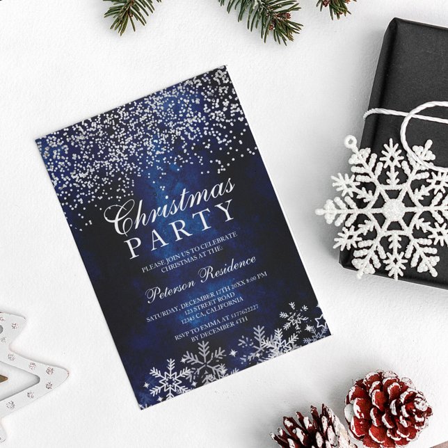 Invitación Navidades azul marino de nevadas de confeti platea (Subido por el creador)
