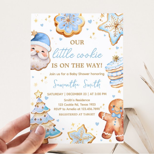 Invitación Navidades azules Cookie Baby Shower (Boy A Little Cookie Baby Shower Invitation)