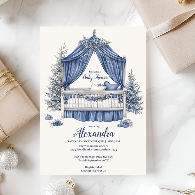 Invitación Navidades azules Crib Baby Shower (Subido por el creador)