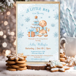 Invitación Navidades azules del hombre de pan de jengibre Bab