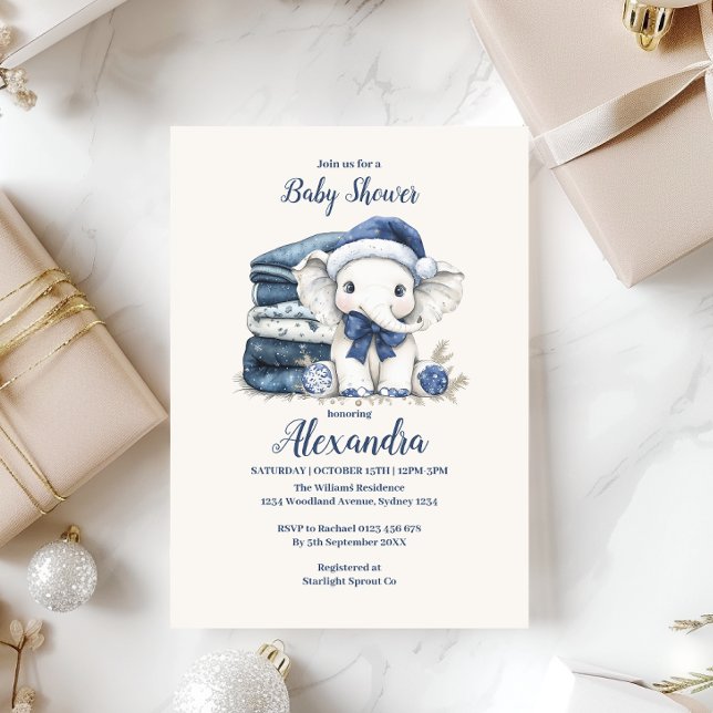 Invitación Navidades azules Elephant Baby Shower (Subido por el creador)