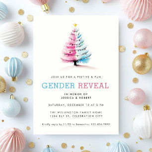 Invitación Navidades azules rosados género revelan festividad