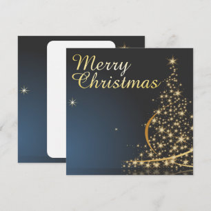 Invitación Navidades azules Tema con árbol de Navidad dorado