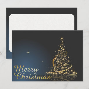 Invitación Navidades azules Tema con árbol de Navidad dorado