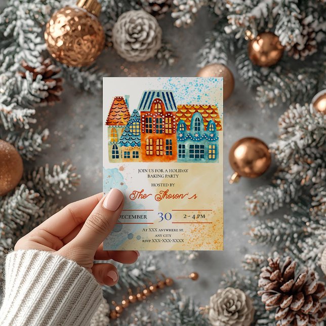 Invitación Navidades azules y Naranjas brillan feriado (Subido por el creador)