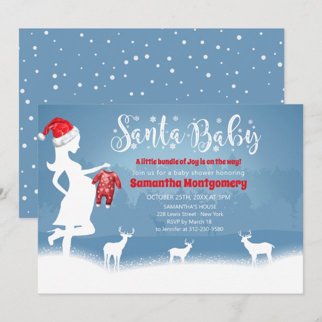 Invitación Navidades azules y rojos de Santa Bebé Baby Shower (Anverso / Reverso)