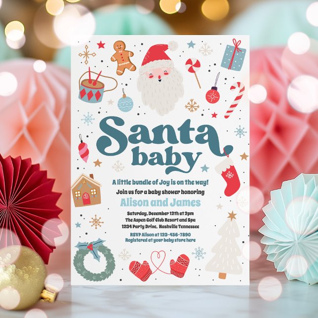 Invitación Navidades azules y rojos de Santa Bebé Baby Shower (Subido por el creador)