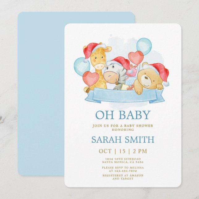 Invitación Navidades Baby Blue es un niño Baby Shower (Anverso / Reverso)