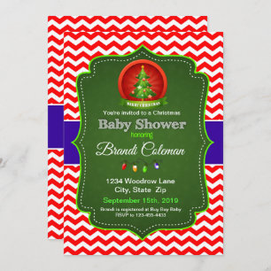 Invitación Navidades Baby Shower Chevron Red Blue & Green Inv