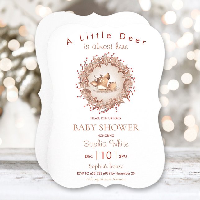 Invitación Navidades Baby Shower Invitation Deer (Christmas Baby Shower Invitation Deer)