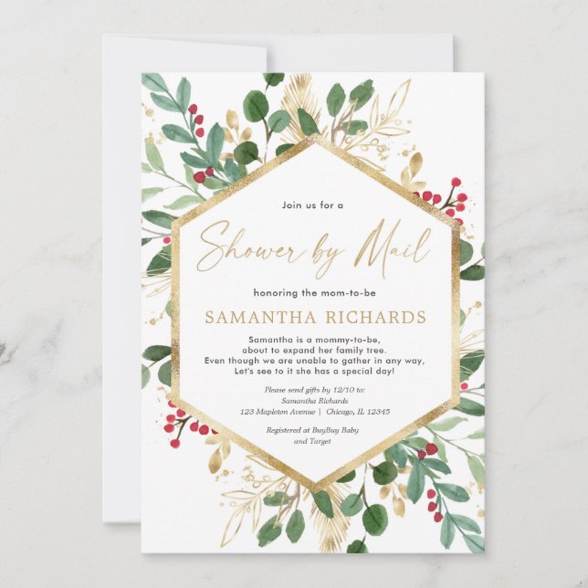 Invitación Navidades Baby Shower por Mail elegante acuarela (Anverso)