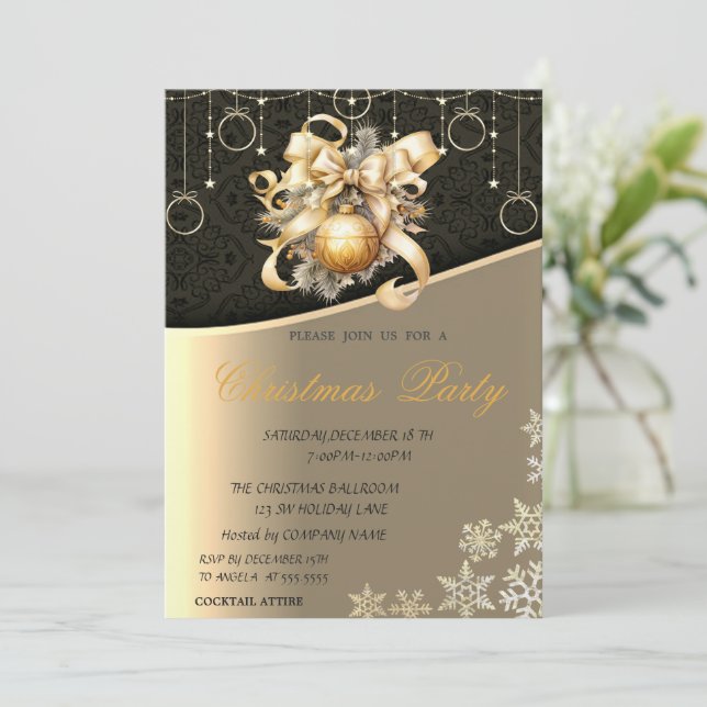 Invitación Navidades Balls, Bow Corporate Navidades Fiesta (Anverso de pie)