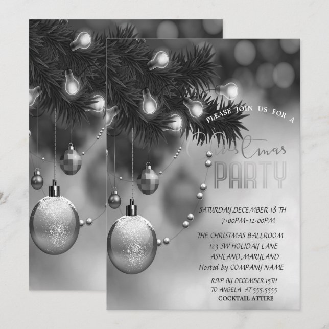 Invitación Navidades Balls Gray Corporate Navidades Fiesta (Anverso / Reverso)