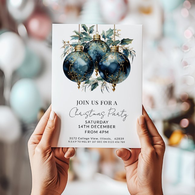 Invitación Navidades Baubles Navy Gold Holiday (Subido por el creador)