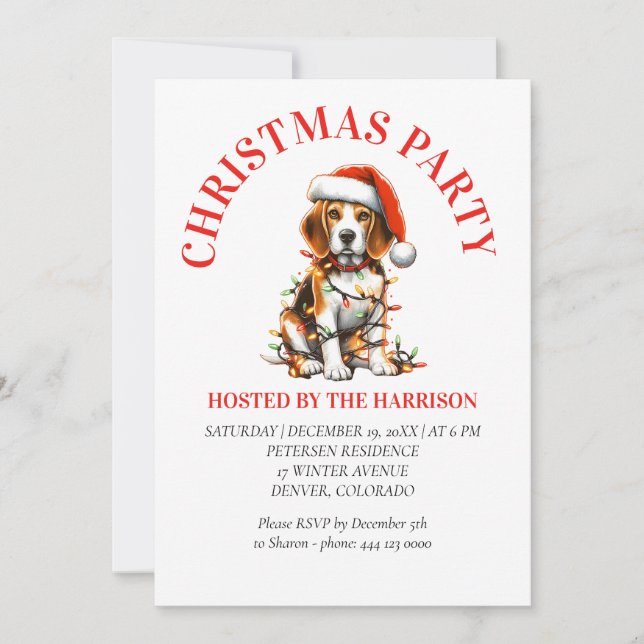 Invitación Navidades Beagle Canine Retro Watercolor (Anverso)