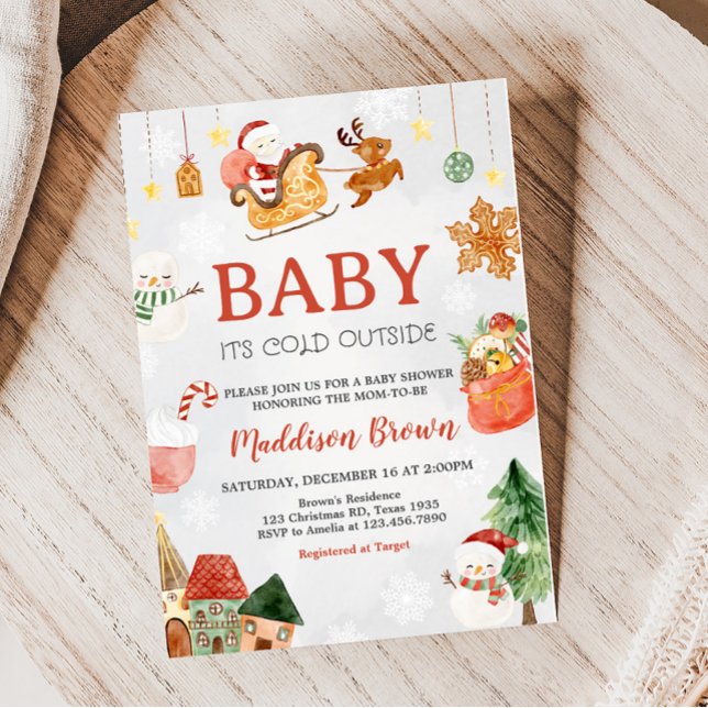 Invitación Navidades bebe está frío fuera de Baby Shower (Christmas Baby Shower Invitation)