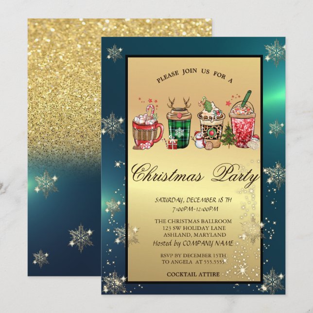 Invitación Navidades beben copas de nieve Fiesta de empresa (Anverso / Reverso)